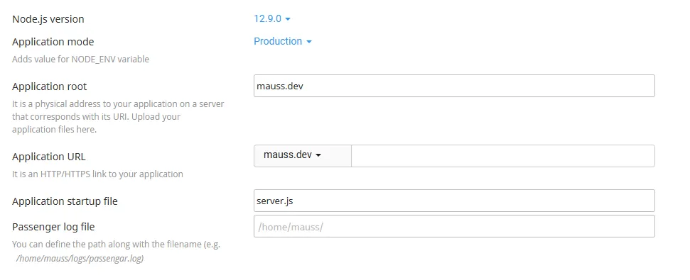 Node app setup configuration